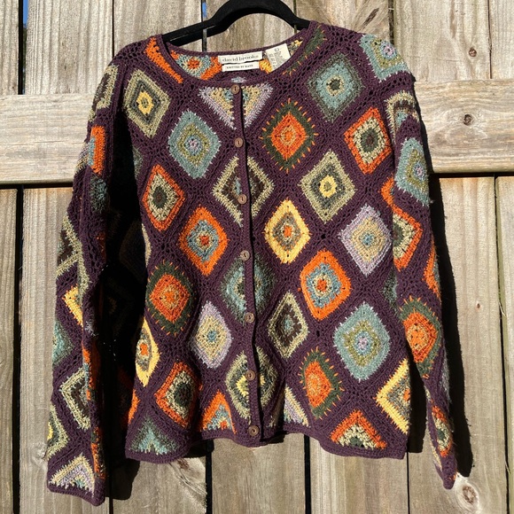 david brooks Sweaters - David Brooks Hand-Knit Cardigan in Purple and Orange Size L
